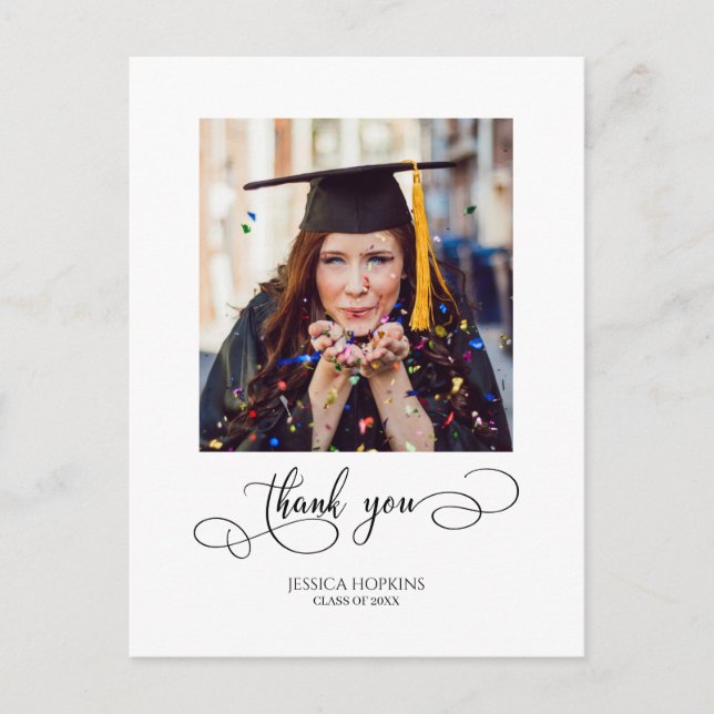 Carte Postale Merci photo de graduation de script moderne (Devant)