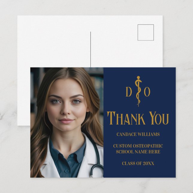 Carte Postale Merci photo de la Marine Blue Gold Osteopathie Doc (Devant / Derrière)