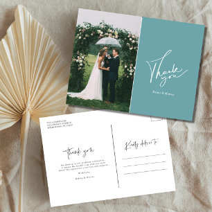 Carte Postale Merci photo du jour de mariage moderne   TURQUOISE