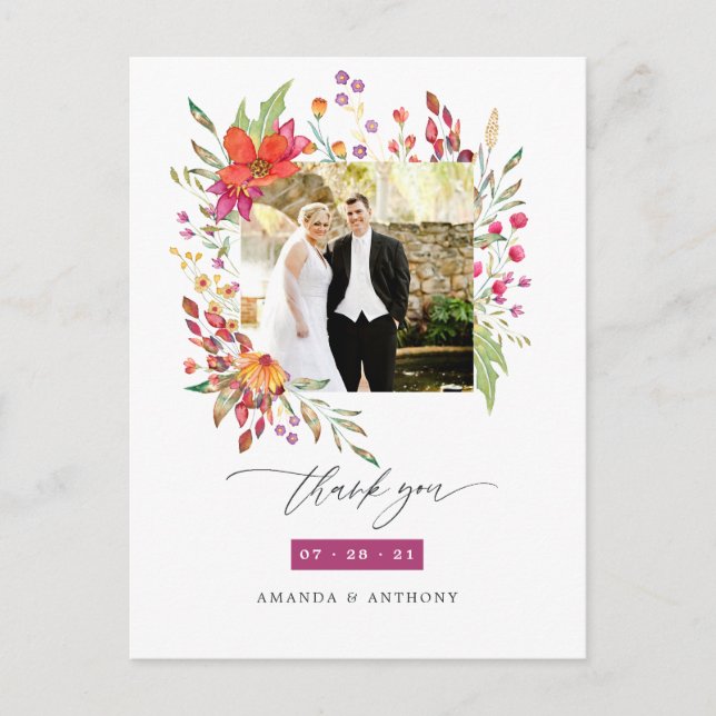 Carte Postale Merci photo du Mariage Fleur sauvage Aquarelle (Devant)