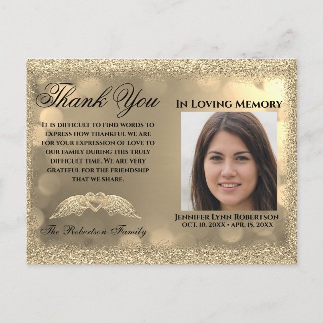 Carte Postale Merci photo funéraire en sympathie avec coeur (Devant)