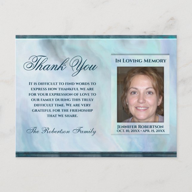 Carte Postale MERCI photo funéraire en sympathie avec Heart Post (Devant)