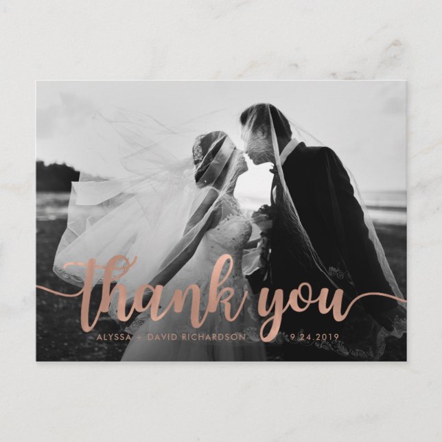 Carte Postale Merci photo Glam Faux Rose Gold Mariage (Devant)