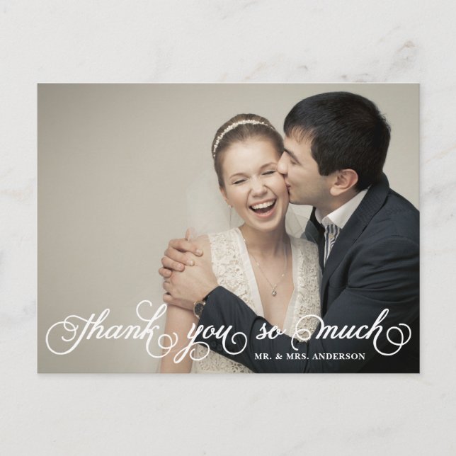 Carte postale Merci photo Mariage de joli script (Devant)