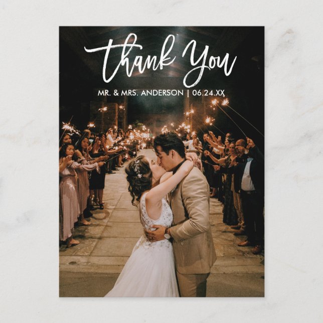Carte Postale Merci photo Mariage de script Brush Moderne (Devant)