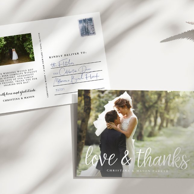 Carte Postale Merci photo Mariage de script manuscrit (Créateur téléchargé)