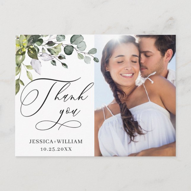 Carte Postale Merci photo Mariage Eucalyptus aquarelle (Devant)