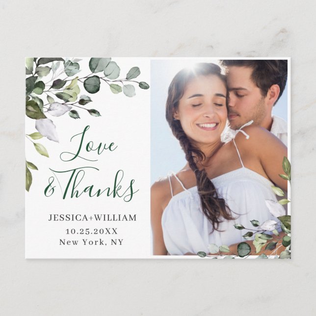 Carte Postale Merci photo Mariage Eucalyptus aquarelle (Devant)