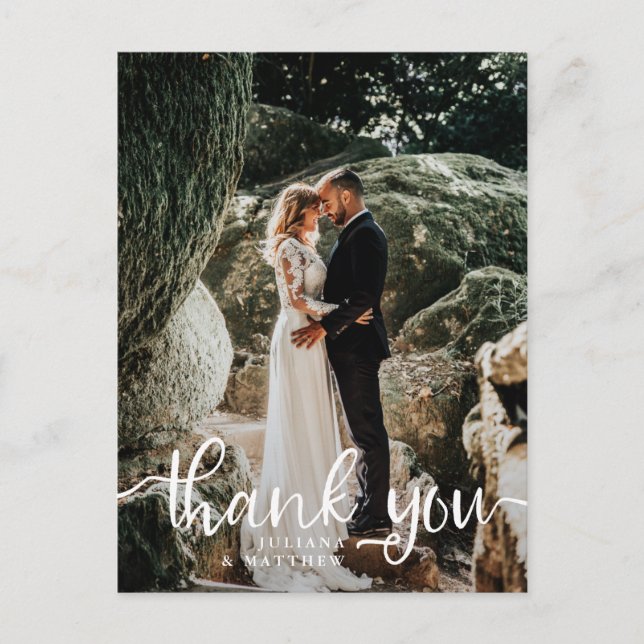 Carte Postale Merci photo Mariage Lettré à la main rustique (Devant)