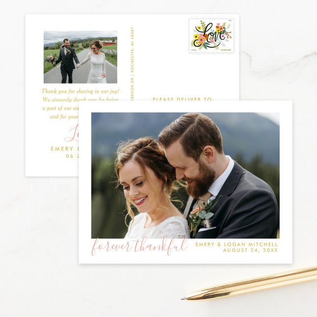 Carte Postale Merci photo Mariage rose Gold Forever (Créateur téléchargé)