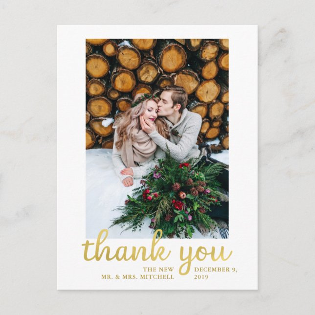 Carte Postale Merci photo Mariage Rustique Faux Gold (Devant)