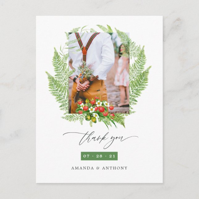 Carte Postale Merci photo Mariage Watercolor Green (Devant)