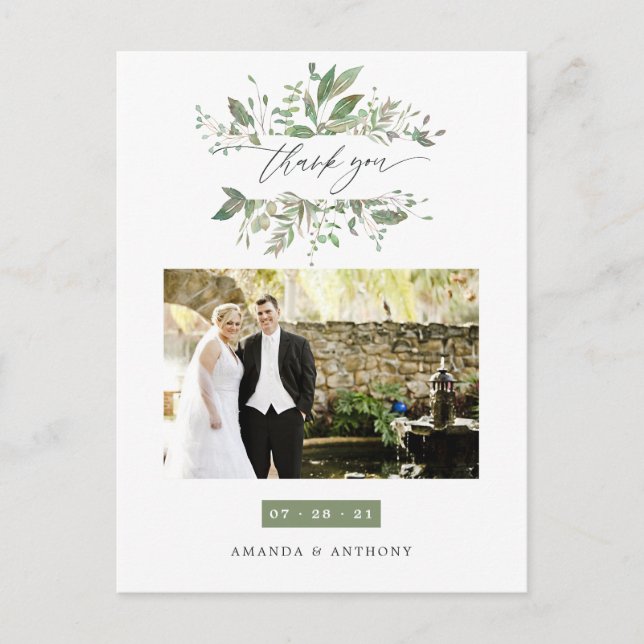 Carte Postale Merci photo Mariage Watercolor Green (Devant)