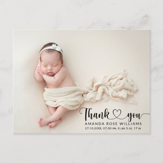 Carte Postale Merci photo moderne Faire-part de naissance bébé (Devant)