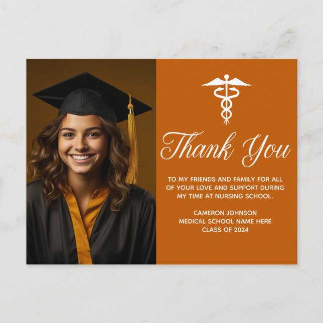 Carte Postale Merci photo Orange White Médicale Caduceus (Devant)
