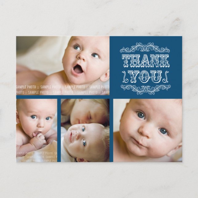 Carte postale Merci photo pour bébé bleu marine (Devant)