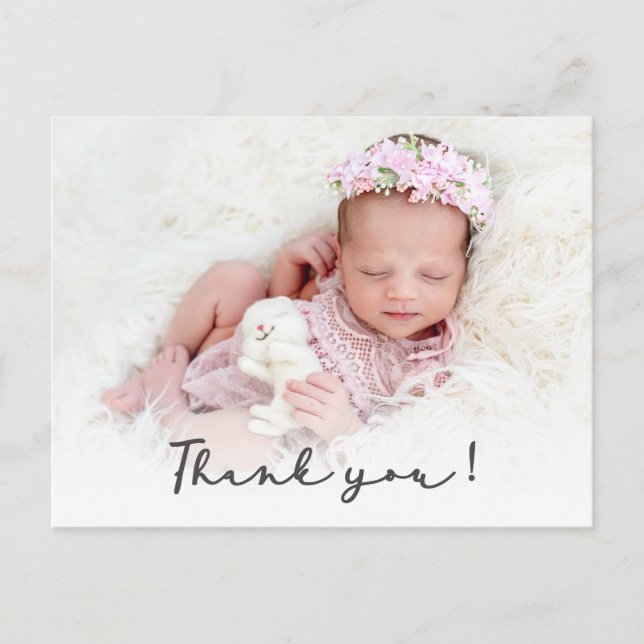 Carte Postale Merci photo simple Script Nouveau-né bébé (Devant)