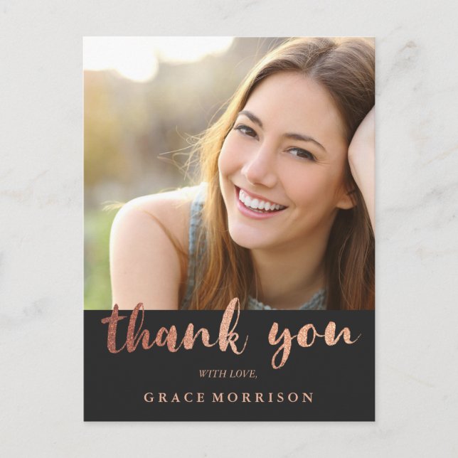 Carte Postale Merci photo tendance Rose Gold Graduation (Devant)