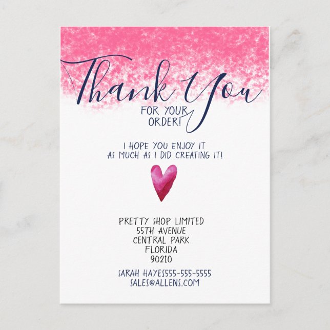 Carte Postale Merci PINK pour votre commande (Devant)
