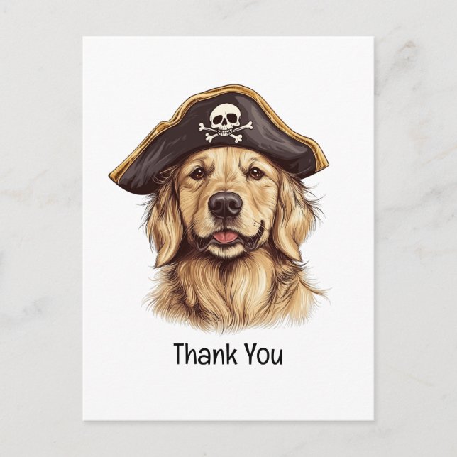 Carte Postale Merci Pirate Golden Retriever Chien Crâne (Devant)