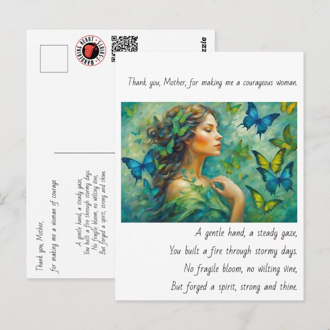 Carte Postale Merci, Poème de Maman (Devant / Derrière)