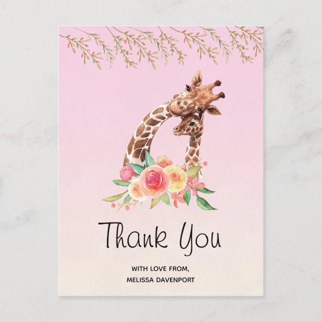 Carte postale Merci pour bébé et maman Giraffe (Devant)