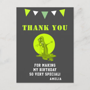 Carte Postale Merci pour l'anniversaire du monstre de slime vert