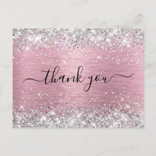 Carte Postale Merci pour l'anniversaire Rose Pâle Pailleté Argen