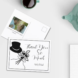 Carte Postale Merci pour le Mariage de script B/W minimaliste il