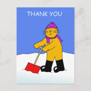 Carte Postale Merci pour le nettoyage du chat caricaturé à neige