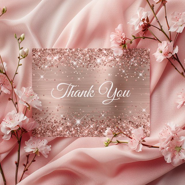 Carte Postale Merci pour les 90 ans, Rose Gold Pailleté (Glittery Rose Gold Foil 90th Birthday Thank You Postcard)