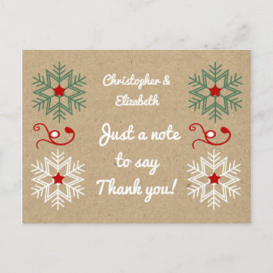 Carte Postale Merci pour les cadeaux de Noël kraft avec des floc