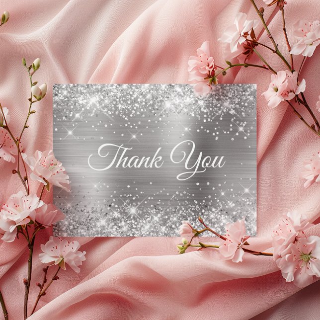 Carte Postale Merci pour mes 75 ans Pailleté Argenté Feuille (Glittery Silver Foil 75th Birthday Thank You Postcard)