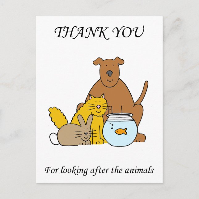 Carte Postale Merci pour s'occuper des animaux (Devant)