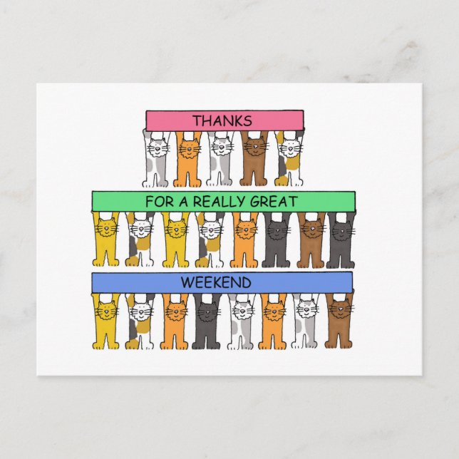 Carte Postale Merci pour un super week-end de chats caricaturaux (Devant)