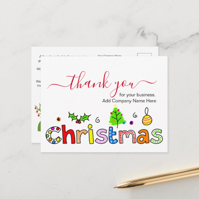 Carte Postale Merci pour votre entreprise de Noël (Devant/Arrière en situation)