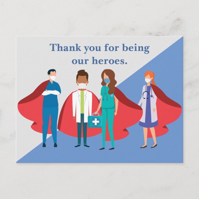 Carte Postale Merci Professionnels de la santé Héros Docteur Inf (Devant)
