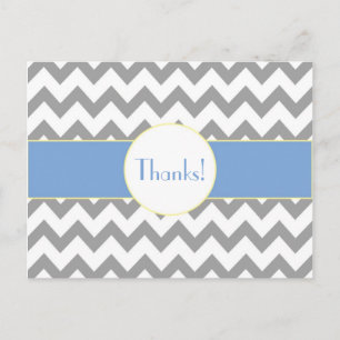 Carte Postale Merci rayé gris et bleu de monogramme de Chevron