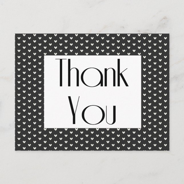 Carte Postale Merci Rétro Coeurs Noir et Blanc Salutation (Devant)