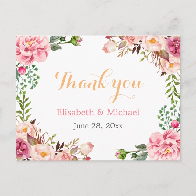 Carte Postale Merci - Romantique chic floral enveloppé (Devant)