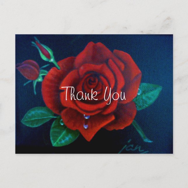 Carte Postale Merci Rose de peinture à l'huile de rose rouge (Devant)