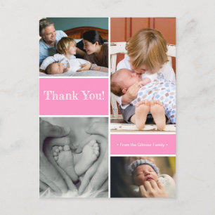 Carte Postale Merci rose deuxième bébé faire-part de naissance