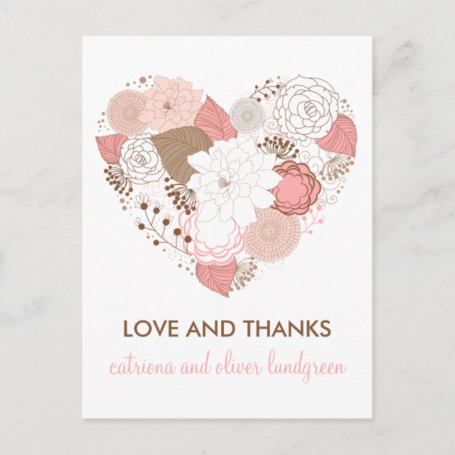 Carte postale Merci rose et Brown Fleurs cardiaque (Devant)