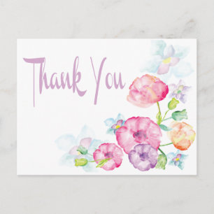 Carte postale Merci rose et pourpre à l'aquarelle