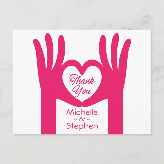 Carte Postale Merci rose Fuchsia Coeur main personnalisée (Devant)