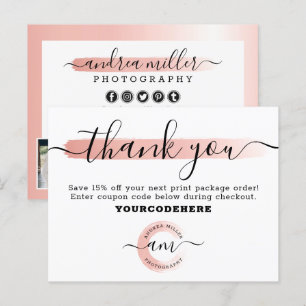 Carte Postale Merci Rose Gold minimaliste photo marketing