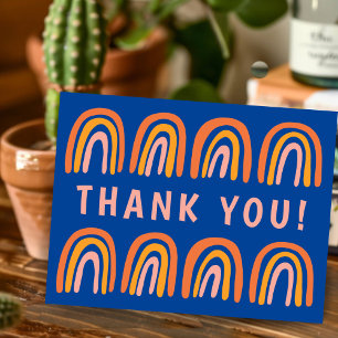 Carte Postale MERCI Rose Orange Bleu Douce Arc-en-ciel