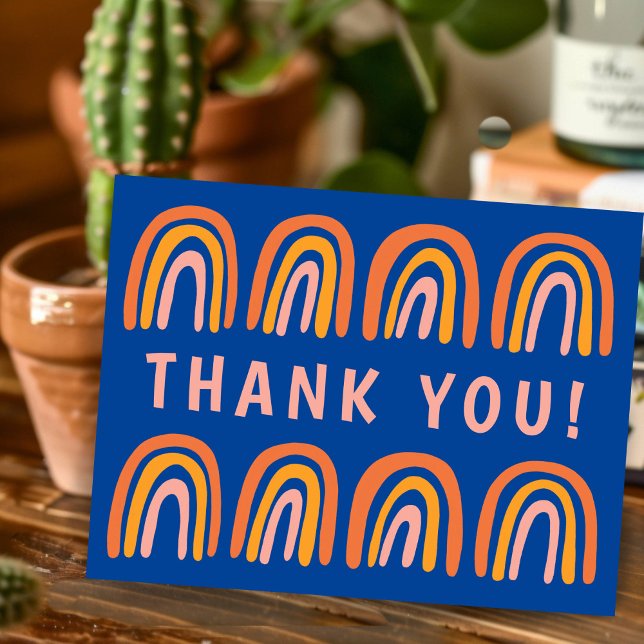 Carte Postale MERCI Rose Orange Bleu Douce Arc-en-ciel (THANK YOU Pink Orange Blue Sweet Rainbow Postcard
)
