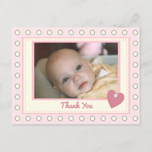 Carte Postale Merci rose pour le cadeau bébé avec photo