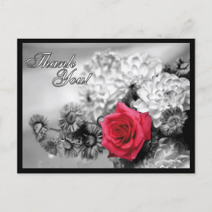 Carte Postale Merci! Rose rouge avec Arrière - plan noir / blanc